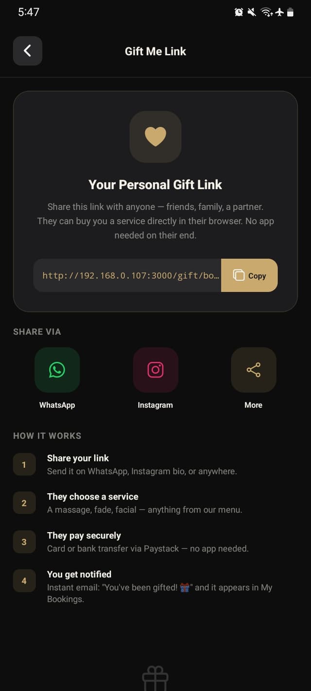 Gift Me Link feature