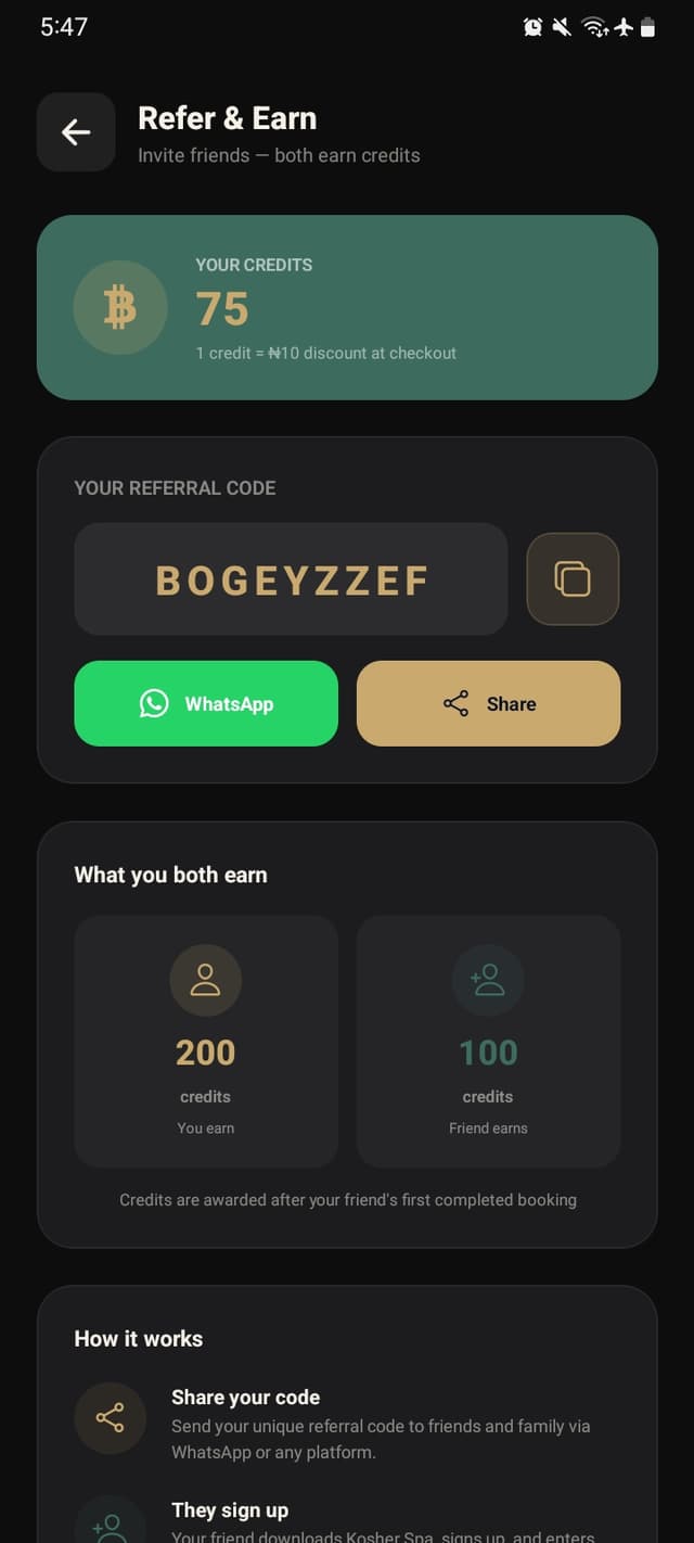Refer and earn credits
